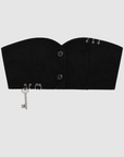 crop top con detalle de llave y resorte en espalda, crop top negro, crop top para mujer, top para mujer, top de diseño original, top en mezcla de algodón, top con botones, crop top con botones, diseño mexicano, hecho a mano, hecho en México