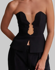 top strapless, top sin mangas, top sin tirantes, top negro, top con mesh, top con siluetas de perfiles acercándose, diseño mexicano, marca mexicana, hecho en México, hecho a mano