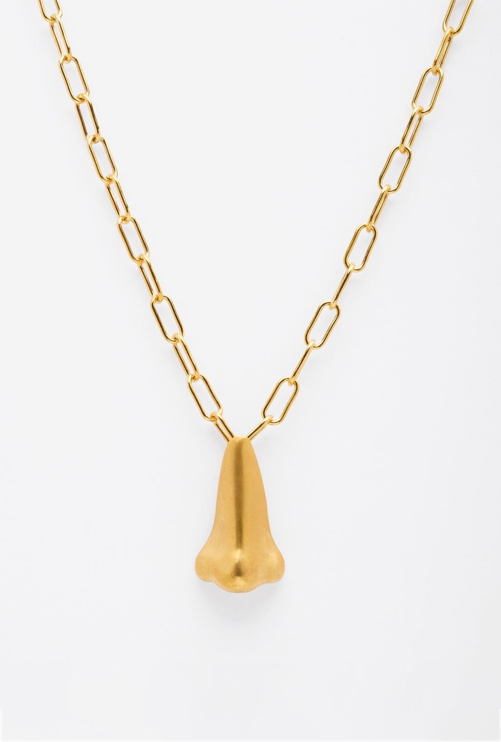 cadena de eslabones con dije en forma de nariz, hecho a mano, figura humana, marca mexicana, aleación de latón, dorado, arte, Claude Lalanne, collar grande, summer sale, hot sale, regalo de cumpleaños para mujer, regalo de aniversario para mujer, descuentos, 15% de descuento, meses sin intereses.