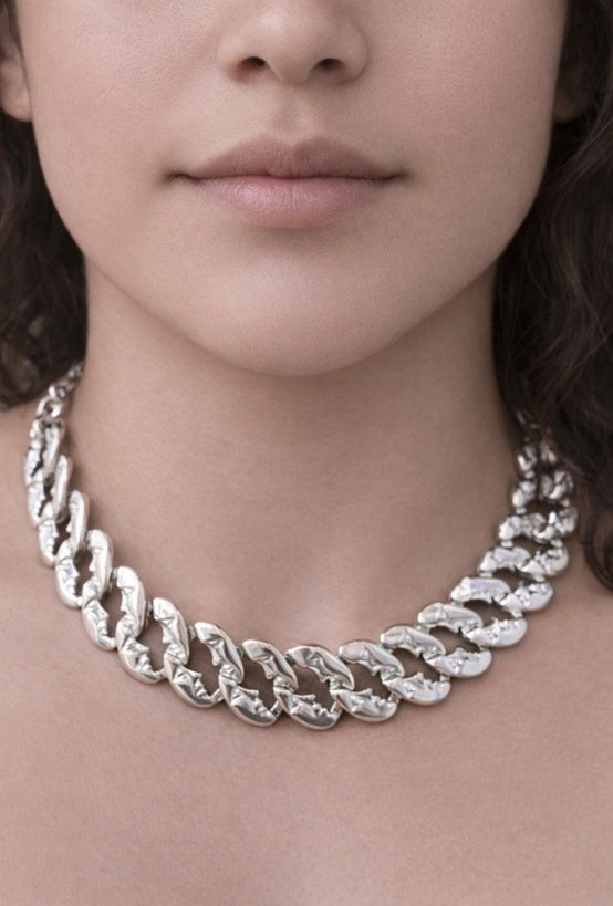 Collar de eslabones con perfiles, caras, hecho a mano, marca mexicana, aleación de latón, collar grande, summer sale, hot sale, regalo de cumpleaños para mujer, regalo de aniversario para mujer, descuentos, 25% de descuento, meses sin intereses.