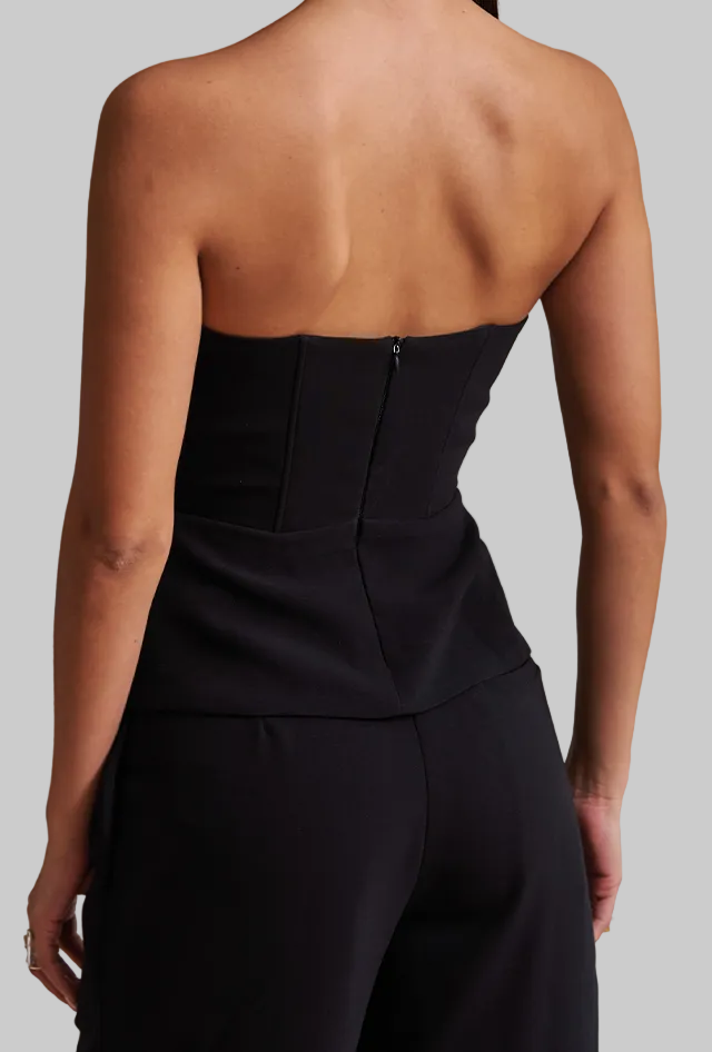 top strapless, top sin mangas, top sin tirantes, top negro, top con mesh, top con siluetas de perfiles acercándose, diseño mexicano, marca mexicana, hecho en México, hecho a mano